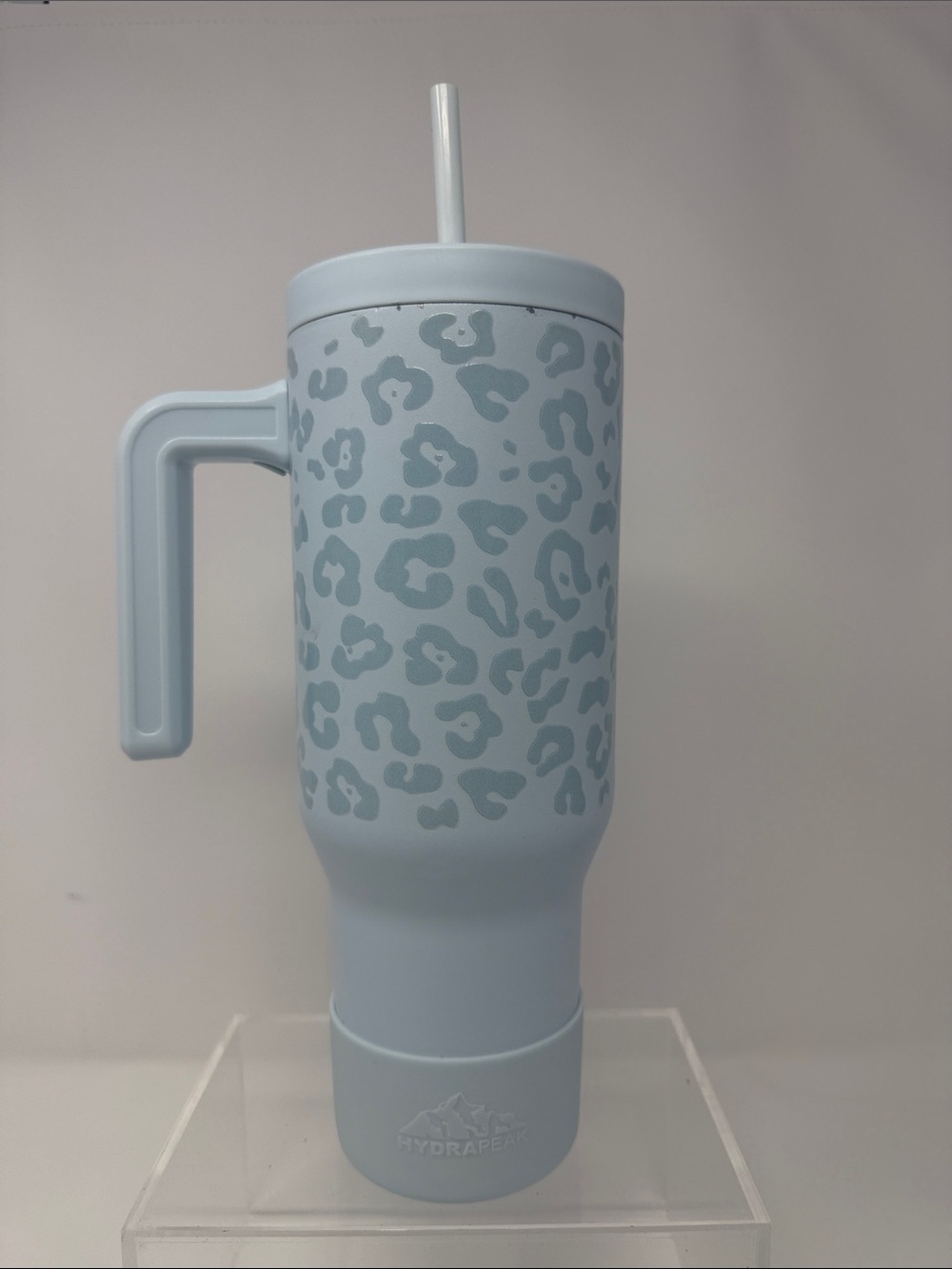 HydraPeak Ice Blue Leopard Insulated Travel Tumbler with Handle 40 oz